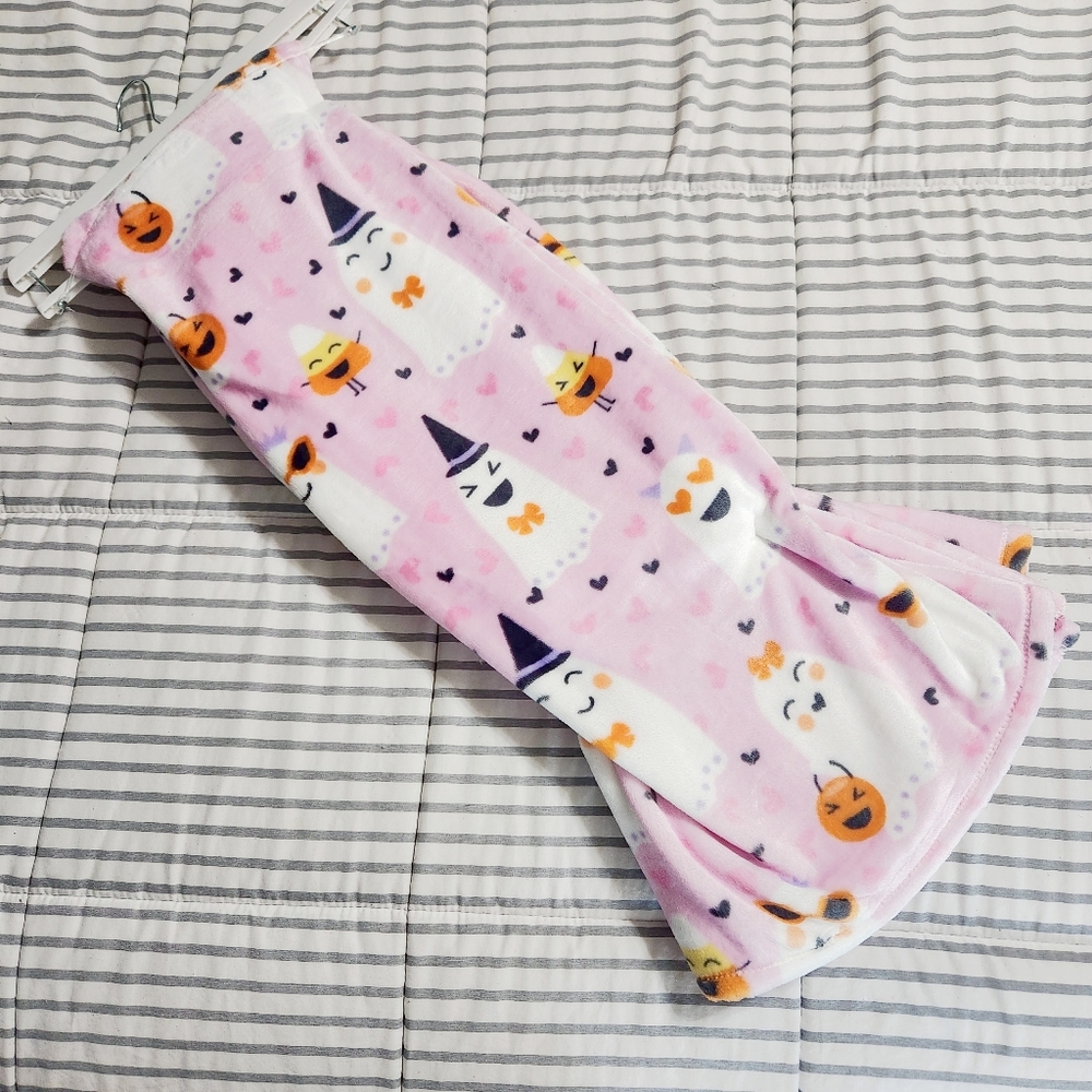 Pastel Pink Halloween Ghost Blanket Candy Cane Lane Heart Ghosts and Candy Corn